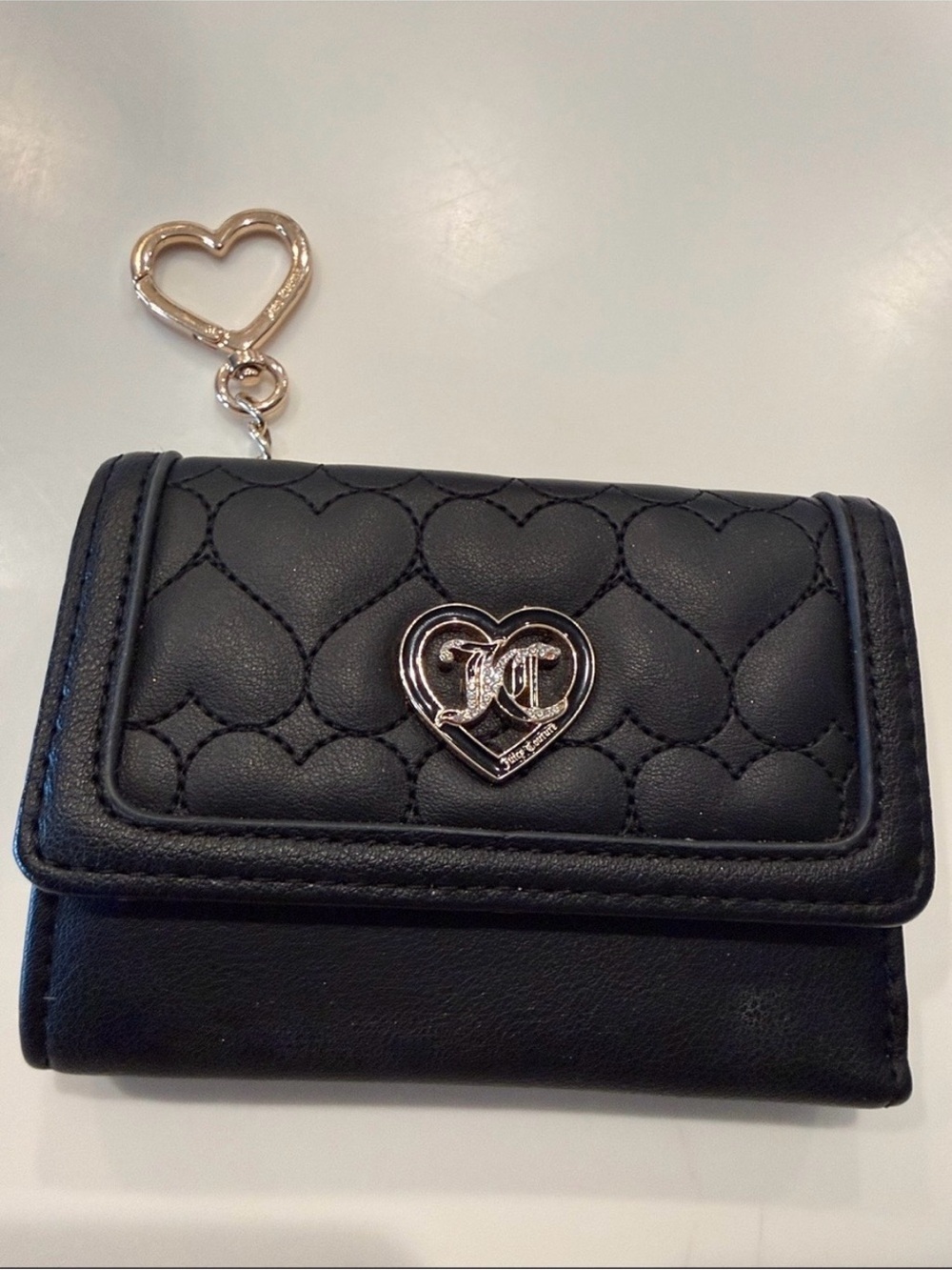 Juicy Coutour Quilted Heart Accent Compact Wallet - Black
